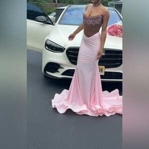 Elegant Pink Strapless Prom gown